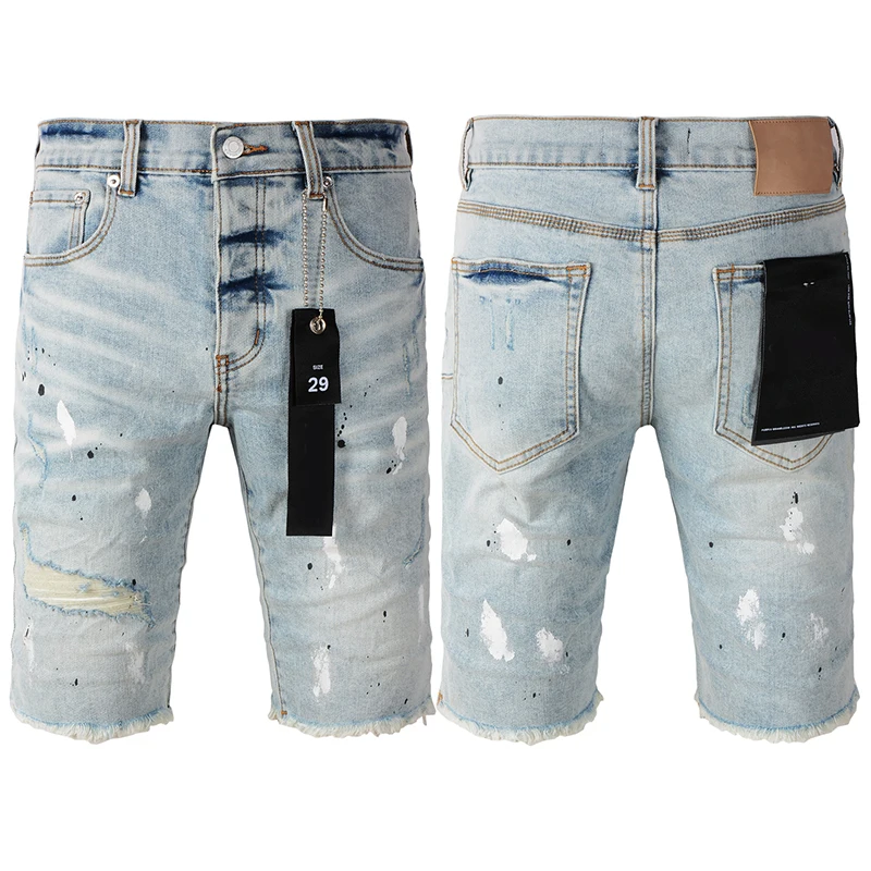 Men Jeans Ripped Jeans Ripped Patchwork Jeans High Street Men's Purples Denim Shorts Vintage Do Old Wash Water Light Color Ripped Jeans Straight Pants Streetwear