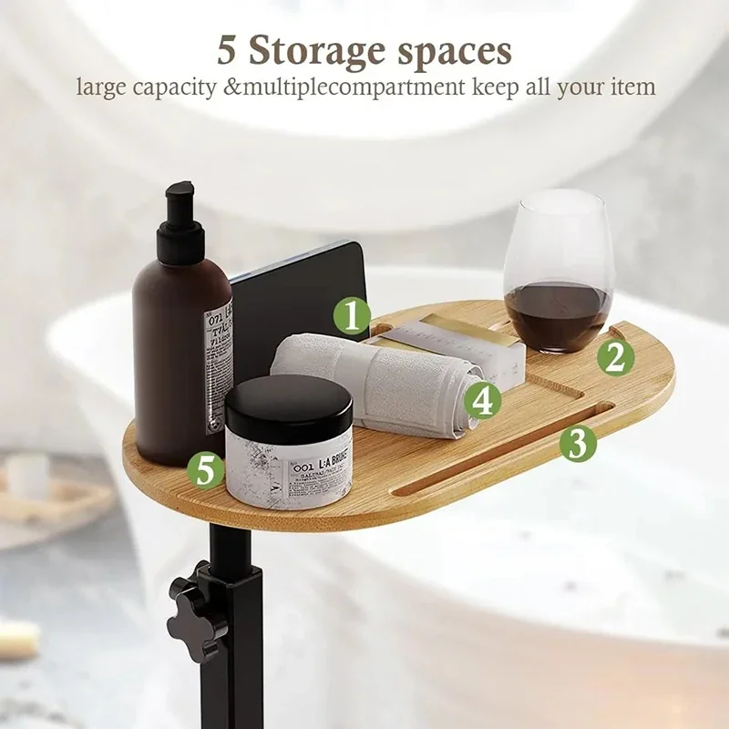 Sofa Armrest Tray Table 360&deg; Swivel Height Adjustable End Snack Side Table for Couch Bed Chair with Phone Slot for Small Spaces