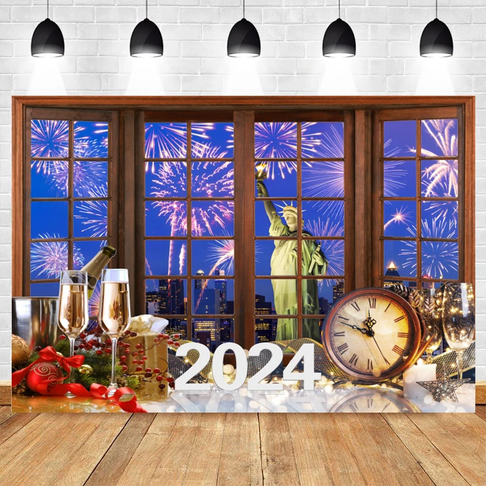 Contexto de Feliz Ano Novo Fogos de Artifício Bokeh Champanhe Fundo para Fotografia Estúdio de Fotografia Banner para Véspera de Ano Novo 2024 - Image 2