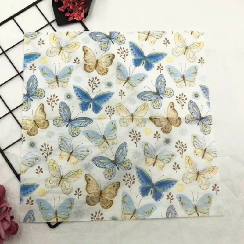 Disposable Tableware Paper Napkins Disposable Colorful Printed Napkins Butterfly Design Hotel Cafe Party Wedding Square Paper Napkin Placemats Food Grade Napkin