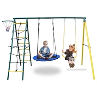 Swing Set for Kids Outdoor Backyard Playground Swing Set with Ladder and Basketball Hoop 1