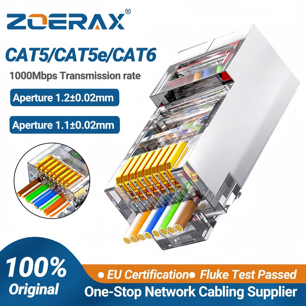 ZoeRax Pass Through RJ45-Stecker, Cat6 Cat6a 30u vergoldeter abgeschirmter modularer Stecker 1,2 mm Loch für STP-Ethernet-Kabel 8P8C-Enten