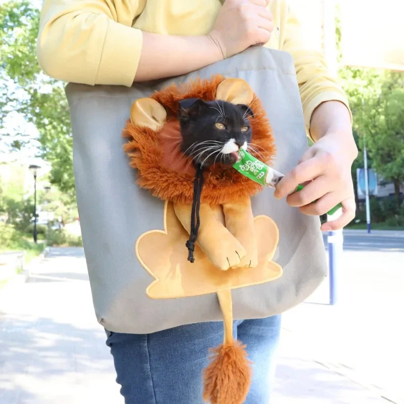 New Small Lion Cat Bag Shoulder Bag Diagonal Cross Handbag Small Kind Dog Animal Cartoon Canvas Pet Bag Ladies' And Children Bag