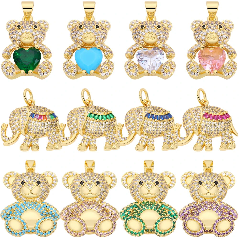 Juya handgemachte Luxus Geschenk Schmuck machen Dekoration Anhänger DIY 18 Karat echt vergoldet cz gepflasterte Tiere niedlichen Bären Charms Lieferungen – Detail 1
