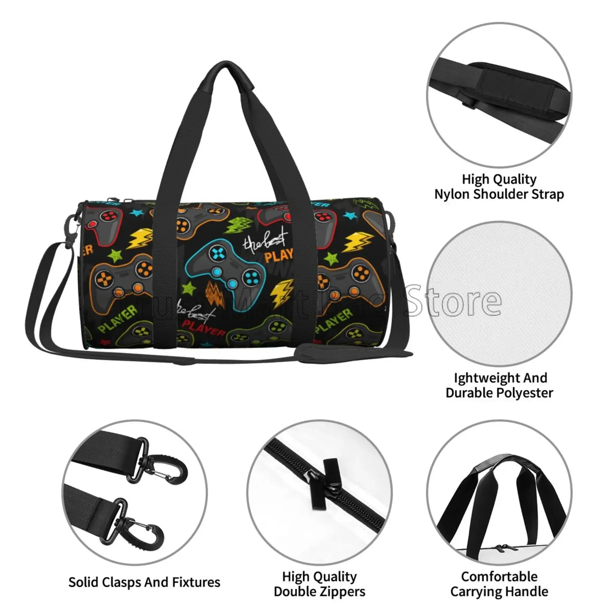 Video Game Gamer Travel Duffel Bag Multipurpose Waterproof Luggage Bag Weekender Overnight Bags for Women Men Gym Yoga Sport