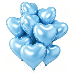 10 - Pack Rose Red & Pink Heart Foil Balloons for Romantic Celebrations (Metal light blue)