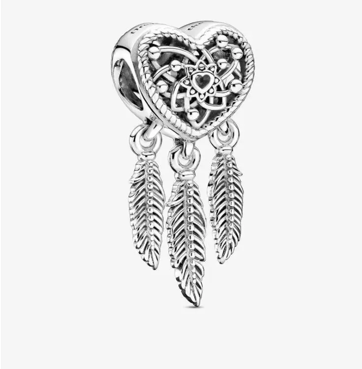 

925 sterling silver bead feather charm suitable for original women pan bracelet bracelet gift DIY jewelry