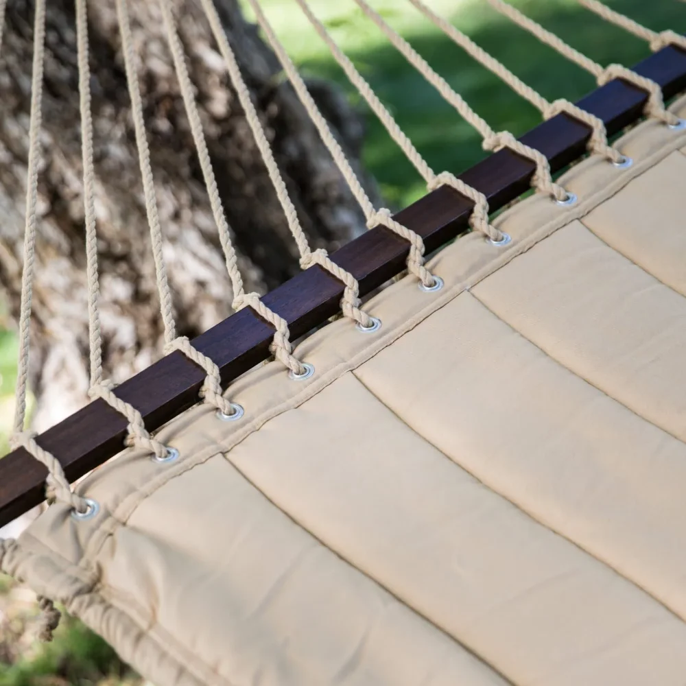 Taupe Brown Quilted Double Hammock, Product Assembled Size 13 ft L x 4.5 ft W 2