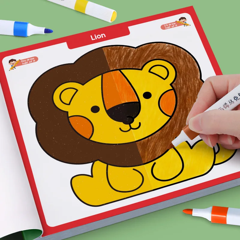 Libro da colorare creativo per bambini: metà colorare, animali, attività d'arte, giocattoli da disegno per l'apprendimento precoce, libro da colorare per bambini - immagine 4