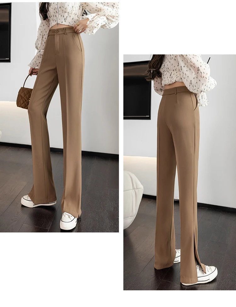 old navy capris 2022 Simple Fashion Side Split Straight Pants Women Wide Leg Long Trousers High Waist Casual Streetwear Pants Pantalons Mujer women's snow pants