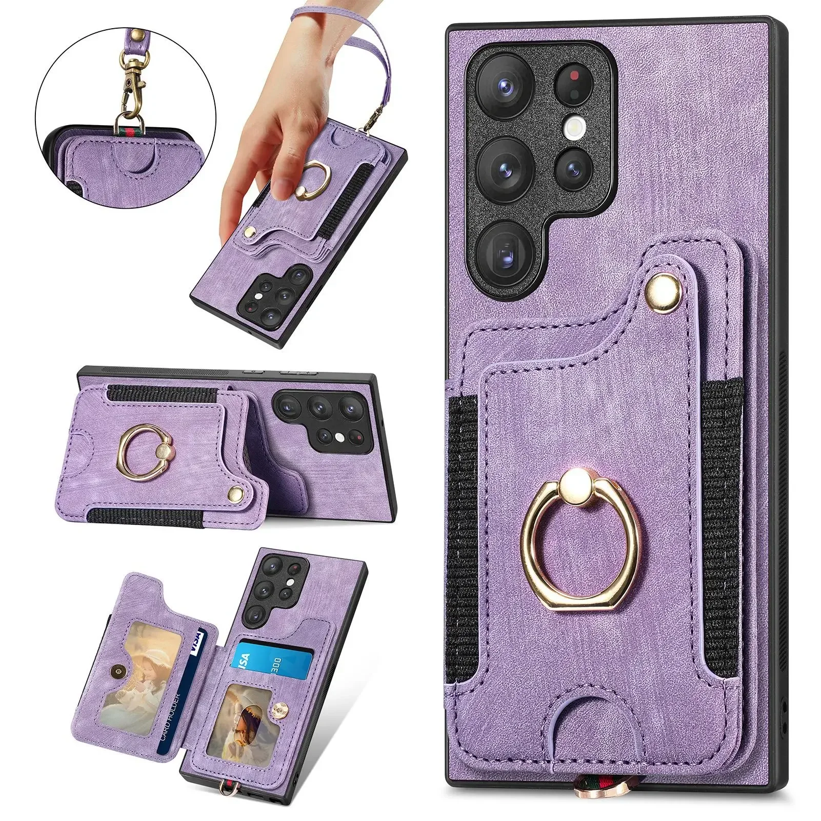Multi-Functional Ring Holder Phone Case with Wallet Card Slot
