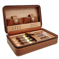 Boîte à cigares de voyage en cuir 93.Wood Cutter, humidificateur, étui à cigares, stockage d'accessoires pour fumeurs, sans cutter, briquet, 512 unités, 4 pièces 5