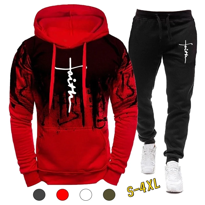 Hot Autumn Winter faiths Printed Tracksuit Men 2 Piece Sets Mens Sweatshirt Sport Joggers Sweatpants Suit