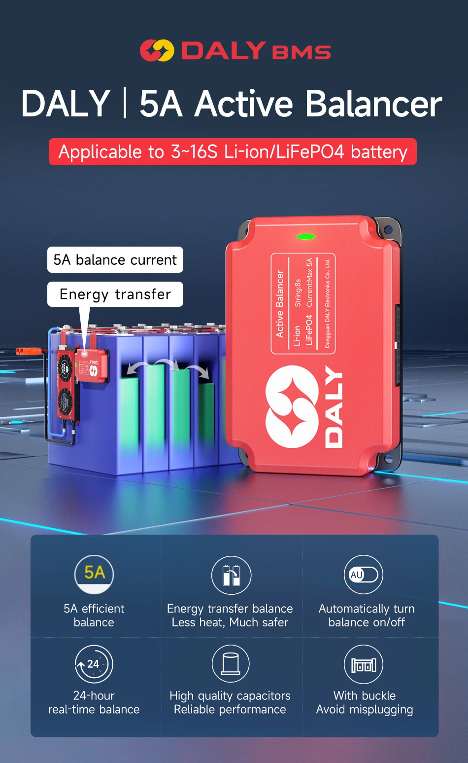 Daly BMS Balancer ativo, equalizador de bateria