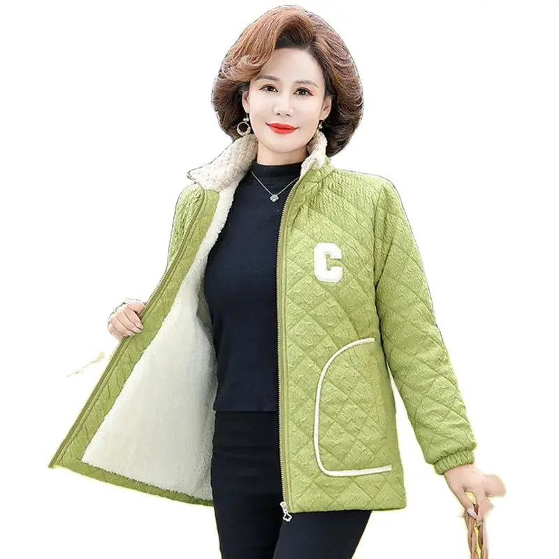 

Middle-aged And Elderly Women's New Cotton-padded Winter Fashion Fleece Warm And Relaxed Leisure Mother Coat Female Tide 5XL.
