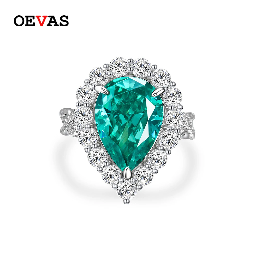

OEVAS 100% Стерлинговое Серебро 925 пробы 10*14 капли воды синтетические Paraiba высокоуглеродистые бриллиантовые кольца для женщин ювелирные изделия для свадебной вечеринки