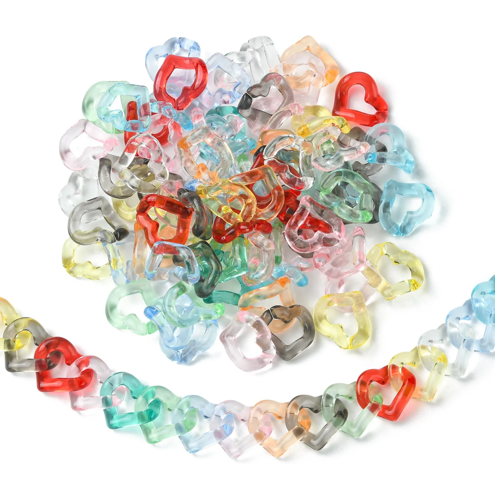 

300 шт. 10 цветов прозрачные акриловые панцирные цепи в форме сердца, звенья цепи, скрученные акриловые звенья цепи для сумок, цепочки для изготовления ювелирных изделий