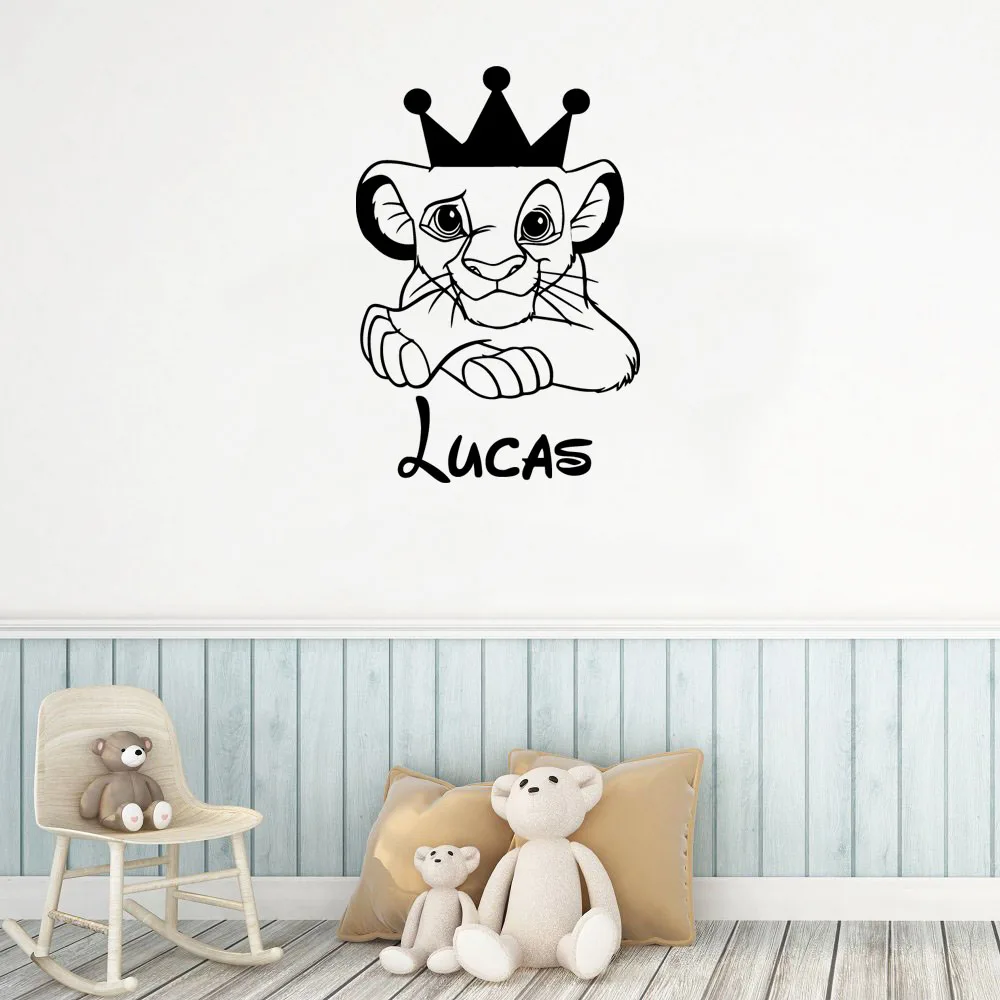 

1 pc charming lion with crown customize name Wall Sticker Removable Wall Stickers Diy Wallpaper For Kids Rooms Home Decoration