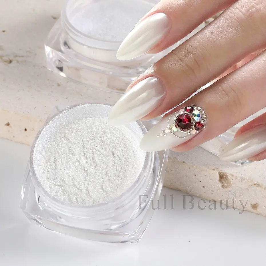 White Chrome Nail Powder Mirror Mermaid Shimmer Pearl Nail Art Pigment Fairy Powder Rubbing Dust Decorations FBZY01