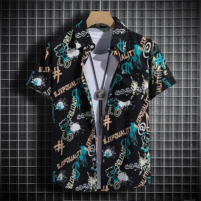 

Beach Style Printed Shirt for Men Short Sleeve Hawaiian Loose Casual Shirt Men's Clothing Korean Reviews Many Clothes