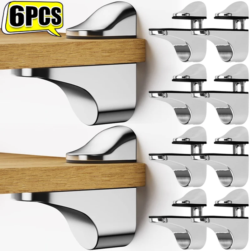 Shelf Bracket Connector Clamps 6/2pcs Zinc Alloy Adjustable Glass Shelf Holder Wall Mounted Bathroom Support Wood Shelves Glass Clamps