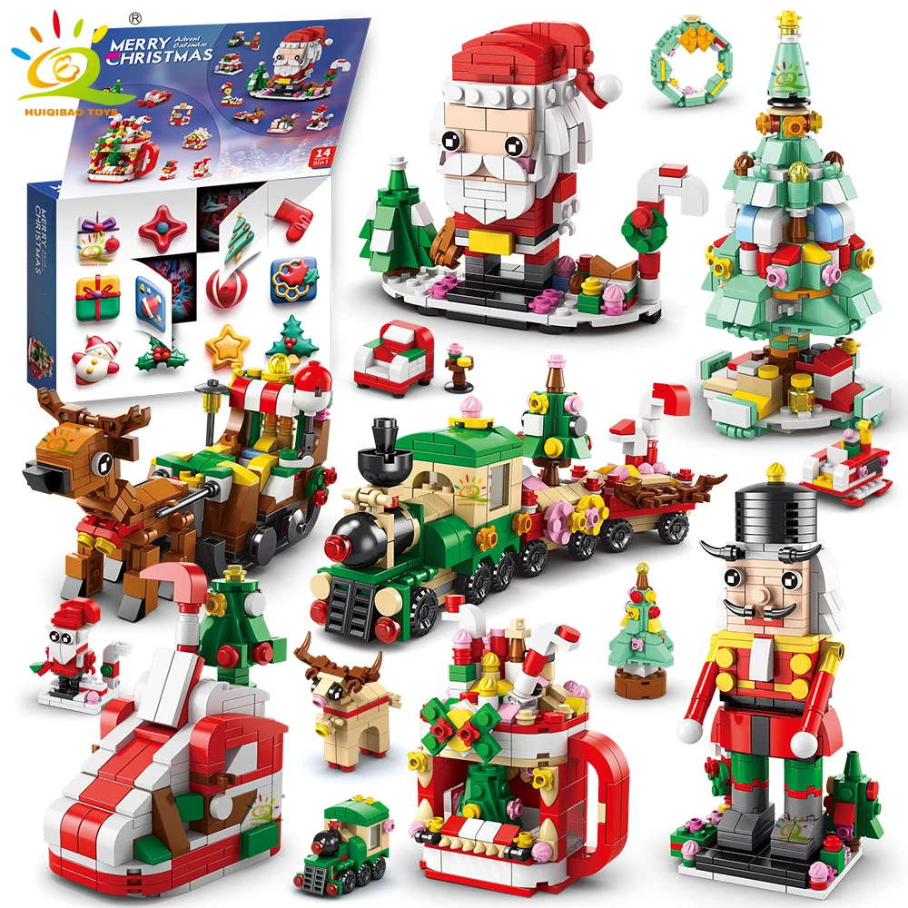 HUIQIBAO 6IN1 Christmas Elk Deer Santa Claus Building Blocks City