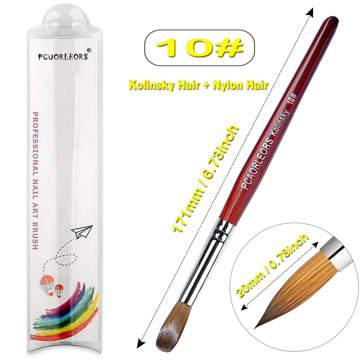 UsiDaer Kolinsky 네일 브러쉬 아크릴, 빨간색 둥근 나무 손잡이 및 크리스탈 UV 젤 페인팅용 100% Kolinsky 세이블 헤어
