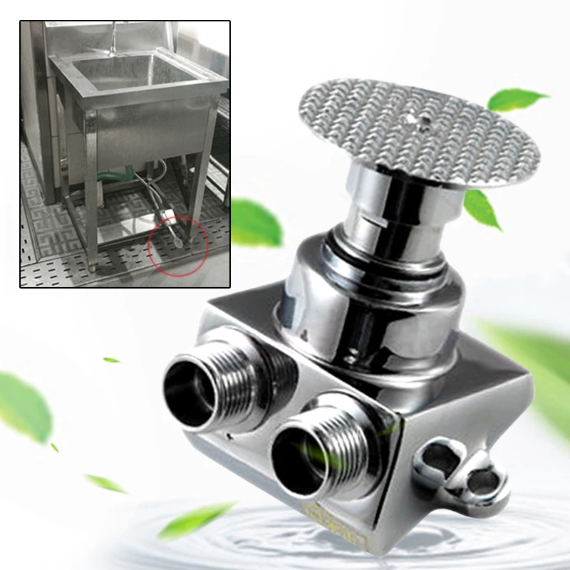 วาล์วเท้าเหยียบ1ชิ้นแป้นเหยียบพื้นทองแดงควบคุมสวิตช์ก๊อกน้ำก๊อกน้ำอ่างน้ำเย็นสำหรับโรงพยาบาลโรงเรียน 1