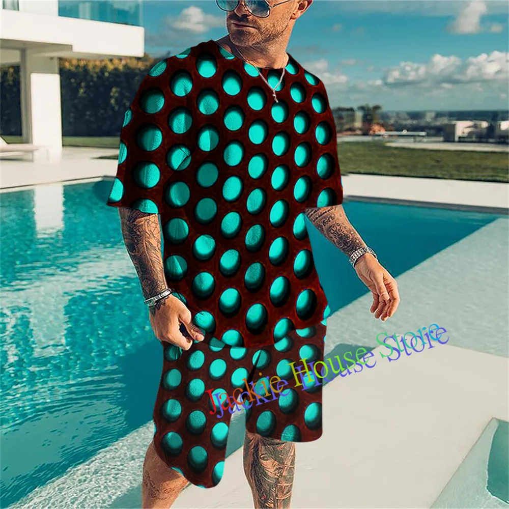 Summer Men Sets Shorts Outfits Male Clothing Street T Shirt Two Piece 3D Print Casual O-Neck Tracksuit Oversized Beach Sportwear