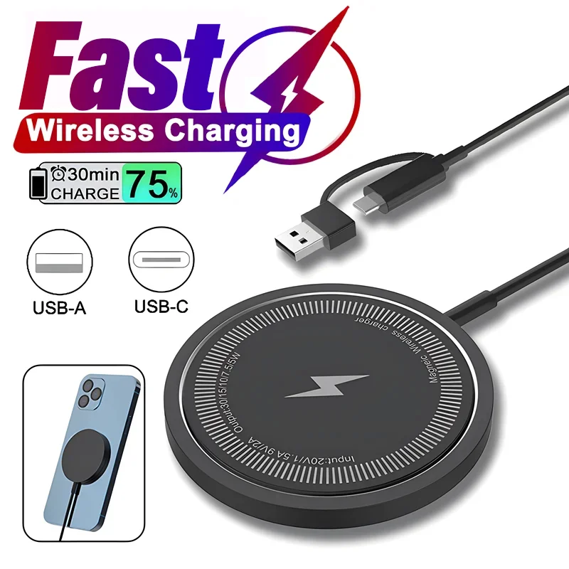 Magnetic Wireless Charger Pad USB Macsafe for iPhone 15 14 13 12 Pro Max Mini Fast Wireless Charging Dock Station Chargers magnetic wireless charger