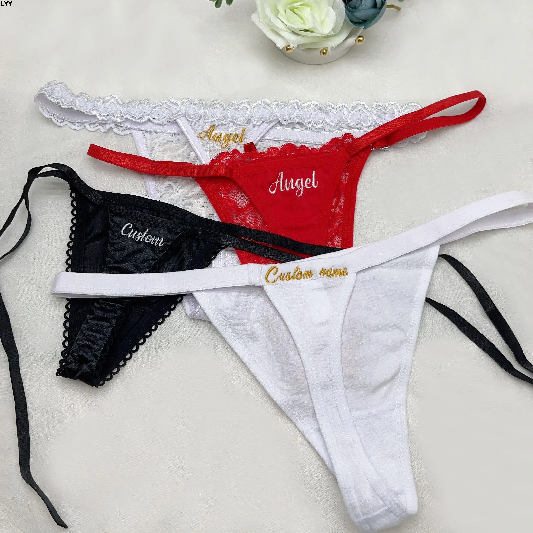 Tangas personalizadas con letras bordadas para mujer, bragas con