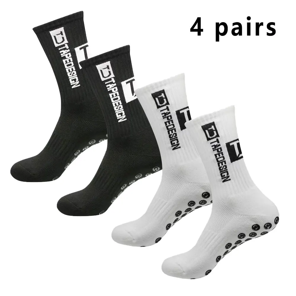 Sports Socks 4 pairs of Football Socks Sports Socks Men's Mid-calf Silicone Non-slip Dot Basketball Yoga