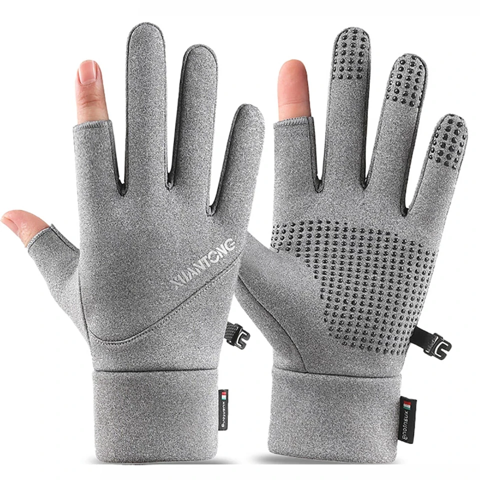 Winter Outdoor Sports Windproof Warm Fishing Gloves Exposed Two-finger Fishing Gloves Touch Screen Non-slip Waterproof 1 Pair