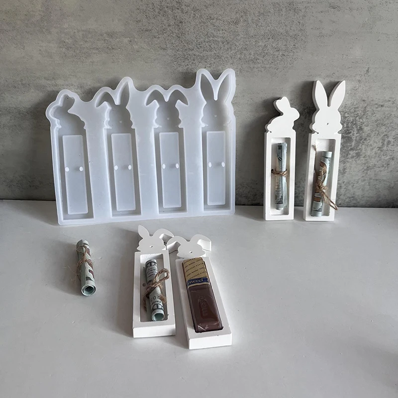 Easter Chocolate Cash Gift Box Silicone Mold Bunny Stand Chocolate Holder Plaster Mold Gift Money Holder Casting Molds