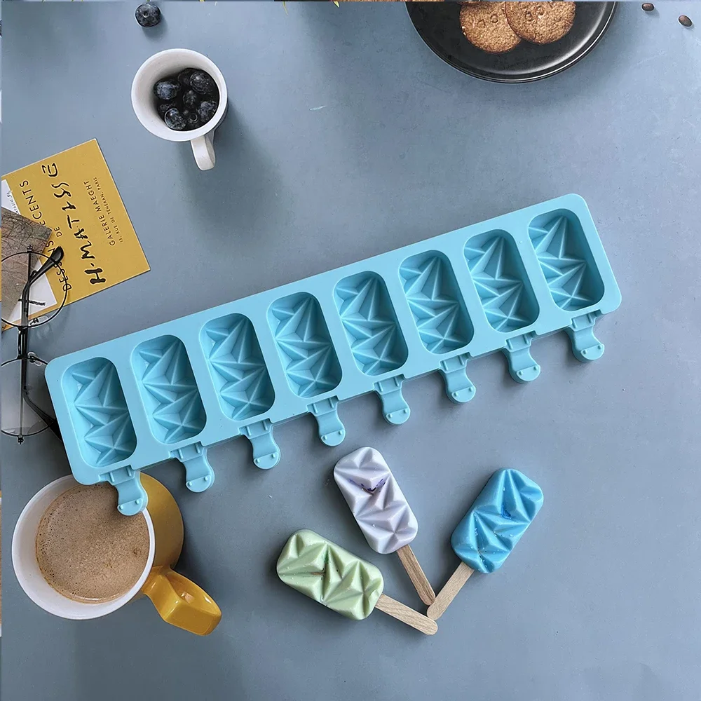 

Diamond Ice Cream Silicone Mold Chocolate Baking Soap Mould Colorful Geometric Lines Home Ice Cube Making Tray Container