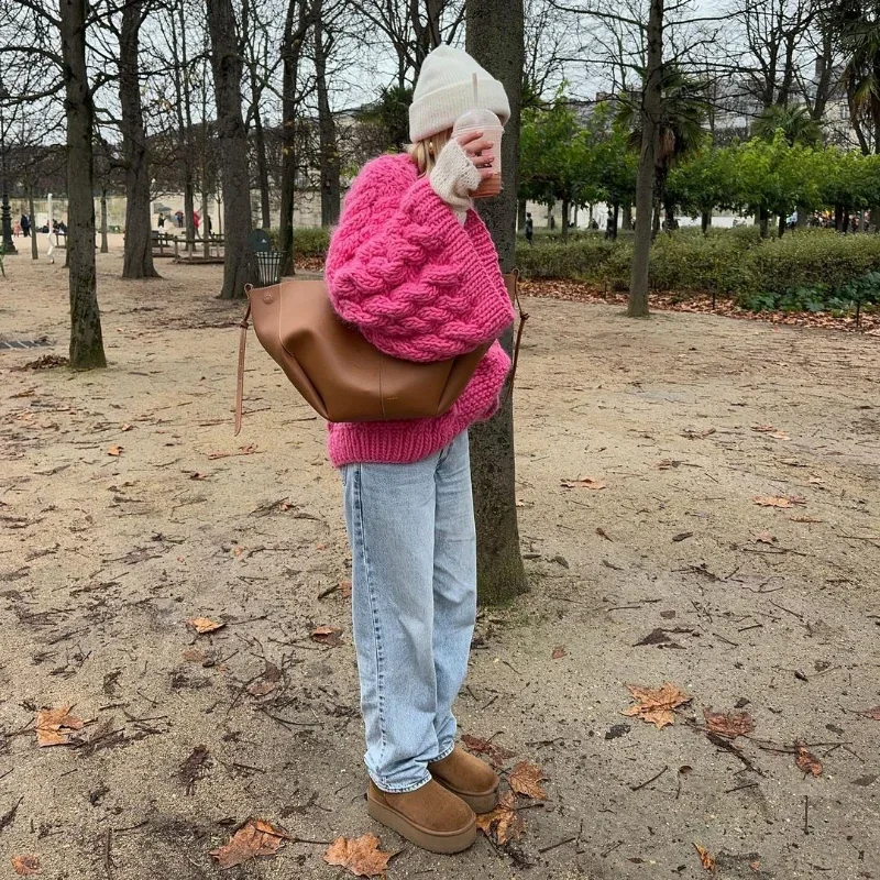 Knit Oversize High Neck Jumper Sweater Women Lazy Round Neck Ribbed Pullover Female Autumn Winter Thick Warm Lady Knitwear