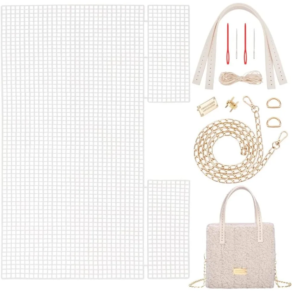 DIY Knitting Crochet Bags Kit Hand-Knit Woven Bag Making Kit Mesh Plastic Canvas Sheets for Embroidery Cross Stitch DIY Shoulder