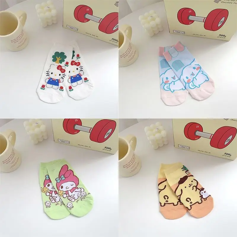 

2Pcs Sanrios Kawaii Short Socks Hello Kittys Kuromi Cinnamoroll Cartoon Student Girl Heart Comfortable Breathable Cotton Sock