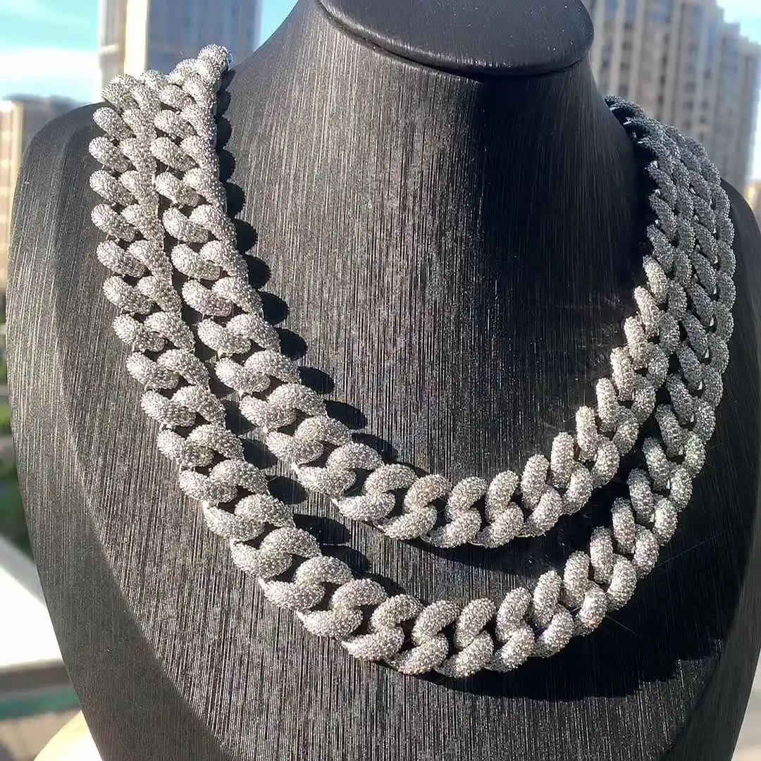 2024 New Silver Color Heavy Chunky Prong Cuban Link Chain Necklace