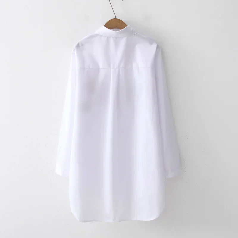 White Cotton Long Sleeve Embroidery Blouse for Women