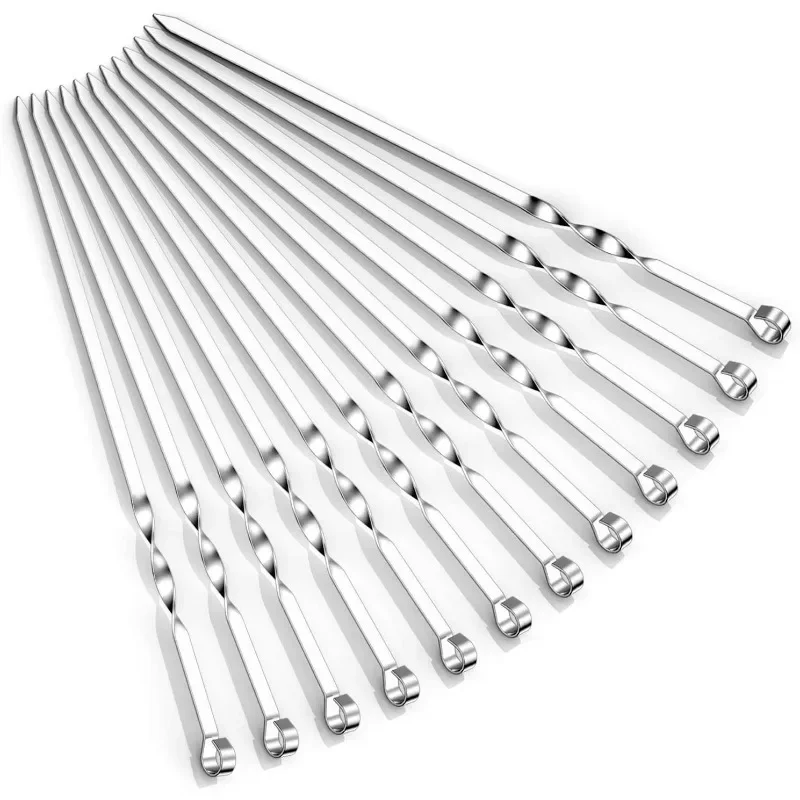 6pcs Stainless Steel Barbecue Skewer 6Pcs Wide BBQ Sticks Flat BBQ Fork Outdoor Camping Picnic Utensil Kitchen Accessories
