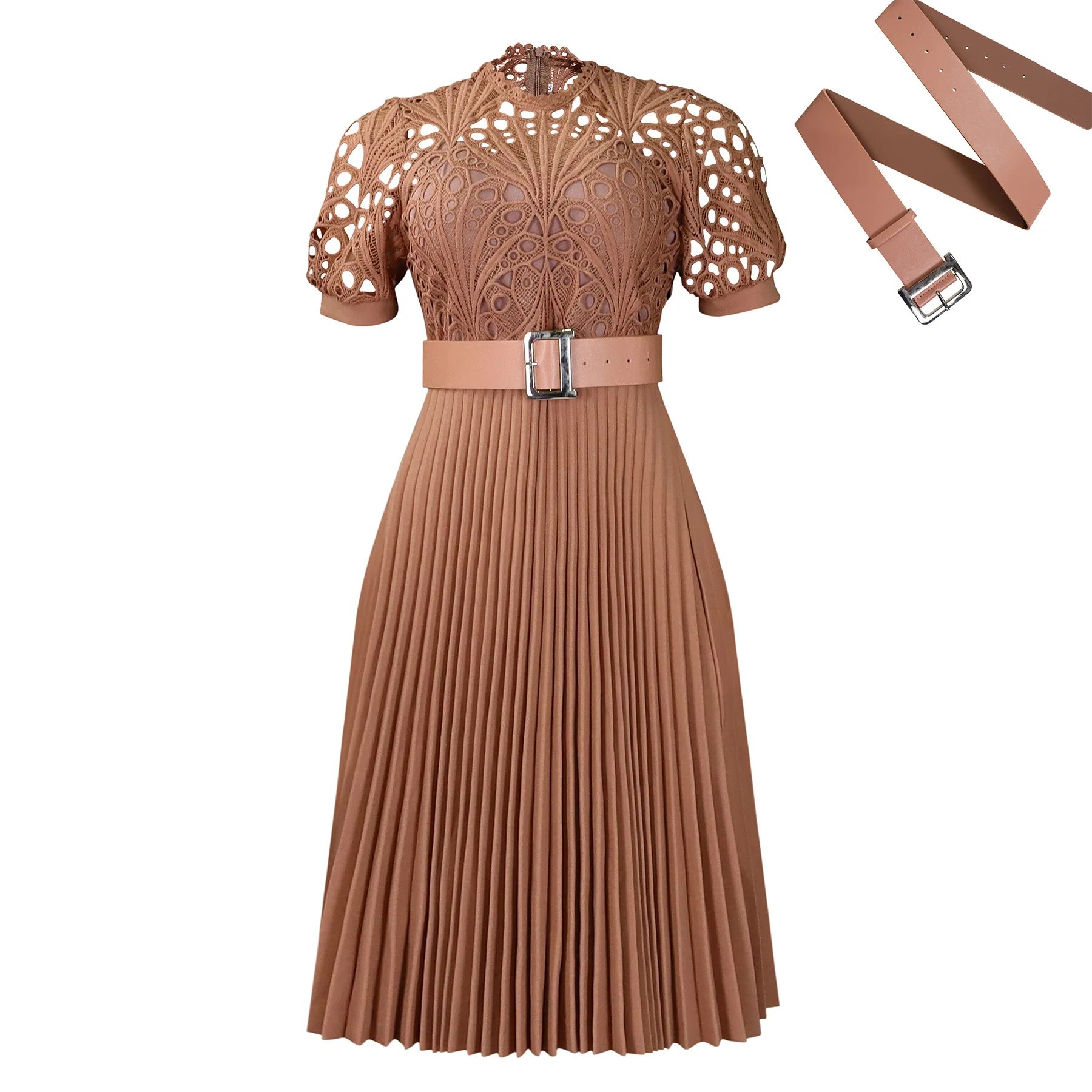chinese dress ladies Lace Patchwork Tie-up Backless Pleated Mini Dress  ZEAGOO