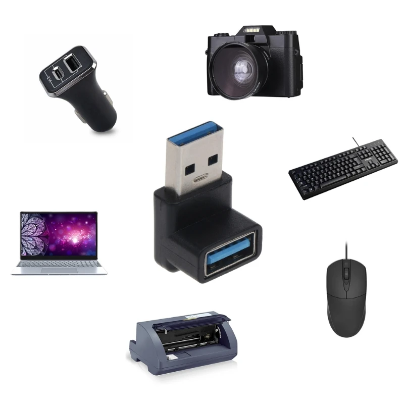 USB Multiport Adapter 90 Degree Right Bend USB 3.0 A Male-to-Female Extension Connection Adapter 5Gbps