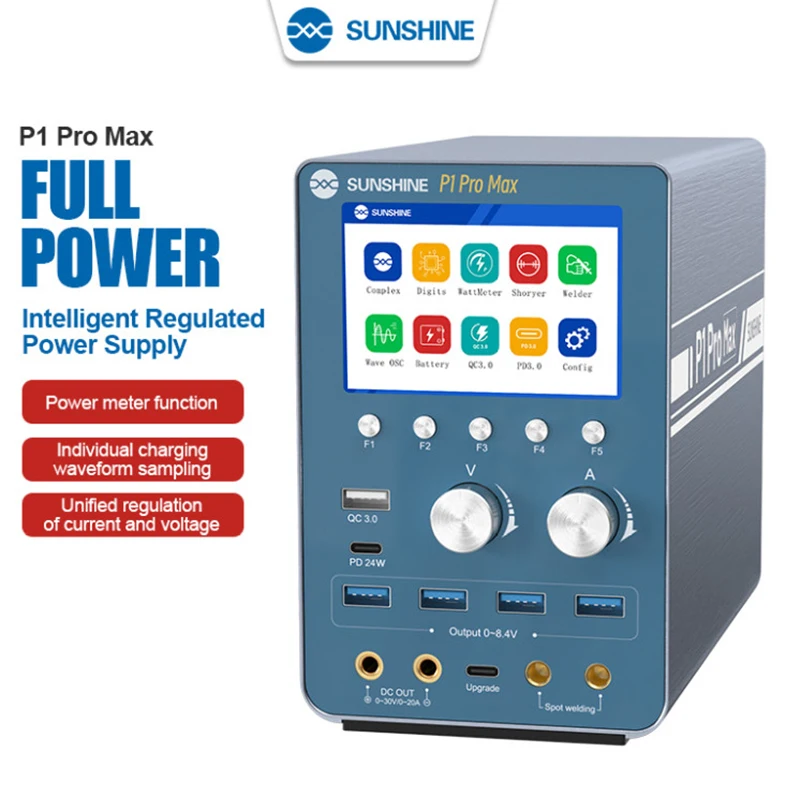 SUNSHINE P1 Pro MAX 지능형 조정 전원 공급 장치, 배터리 스폿 용접, 고속 충전 단락 회로 오류 감지 도구