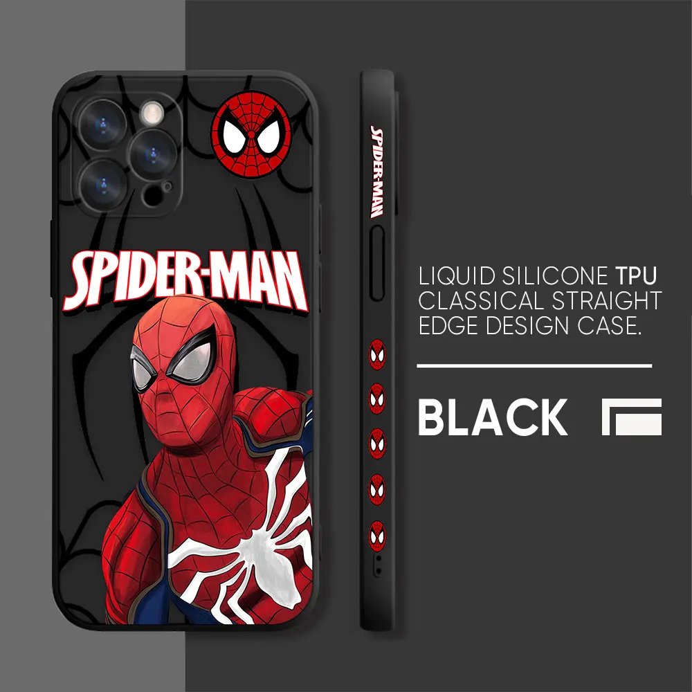 Funda para iPhone 14 13 12 11 Pro XS Max Mini X XR 7 8 6 6S Plus Color Simple funda de silicona líquida Marvel's Hero Spider-Man