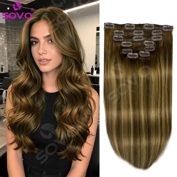 15A Clip in Hair Extensions 100% Remy Human Hair Extensions Clip Ins for Women Balayage Dark Brown Mixed Chestnut Brown 1