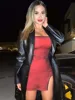 Mesh Double Layer Sexy Skinny Dress Women Sleeveless Party Bodycon 2023 Bandage Elastic Split Trend Clubwear Slim Outfit 3