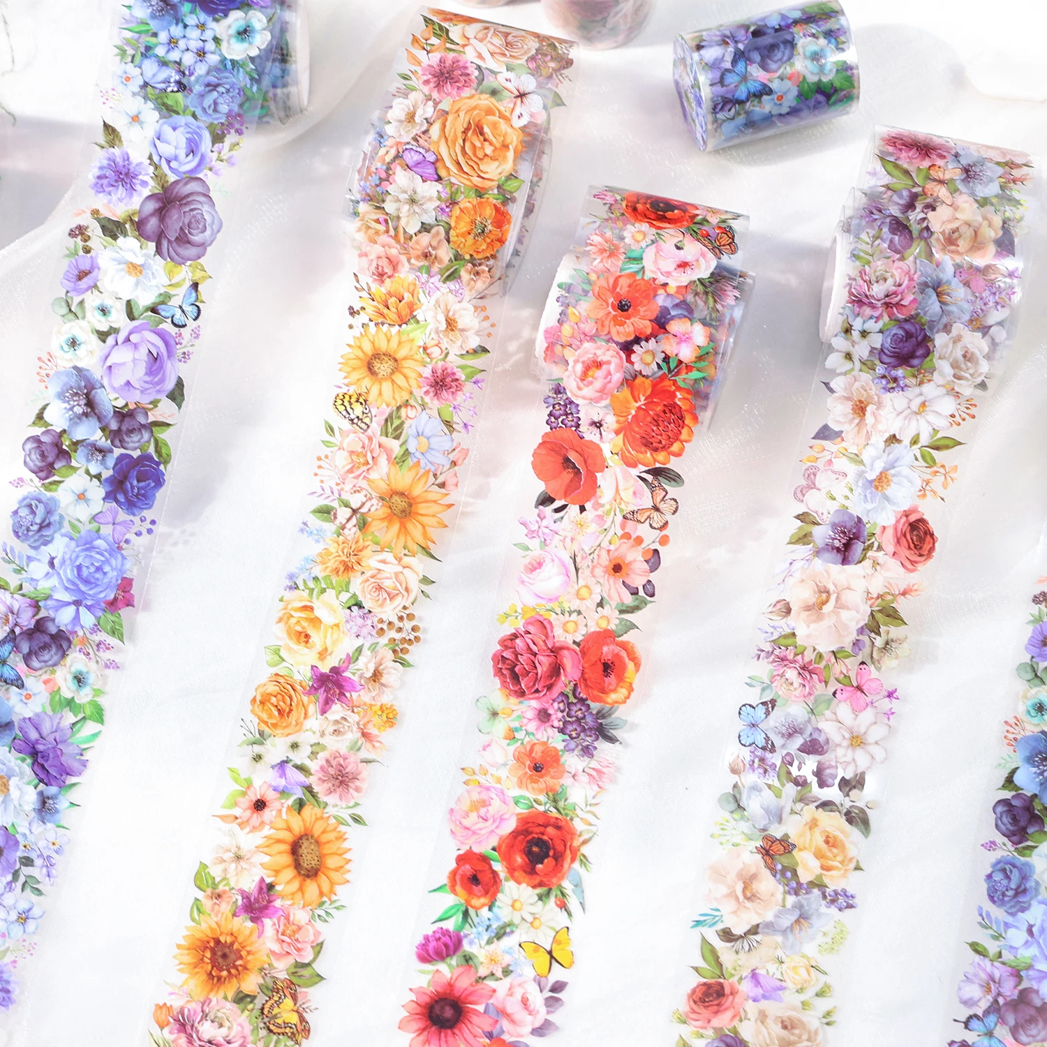 50mm*2m Flowers Tapes Roll PET Aesthetic Stationery DIY Scrapbooking Collage Junk Journal Craft Decor Tapes 2