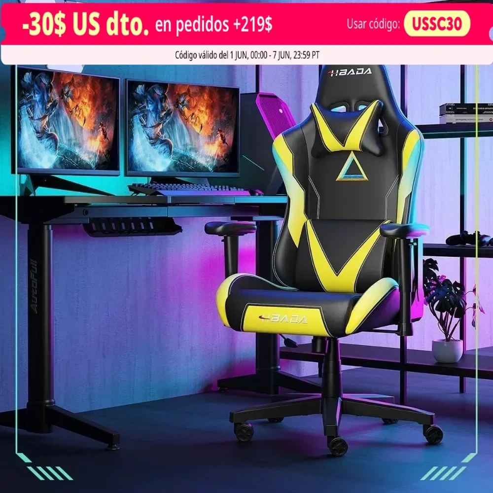 

Игровой стул, эргономичный компьютерный стул с высокой спинкой и регулировкой по высоте, подголовник и поддержка поясницы, для киберспорта