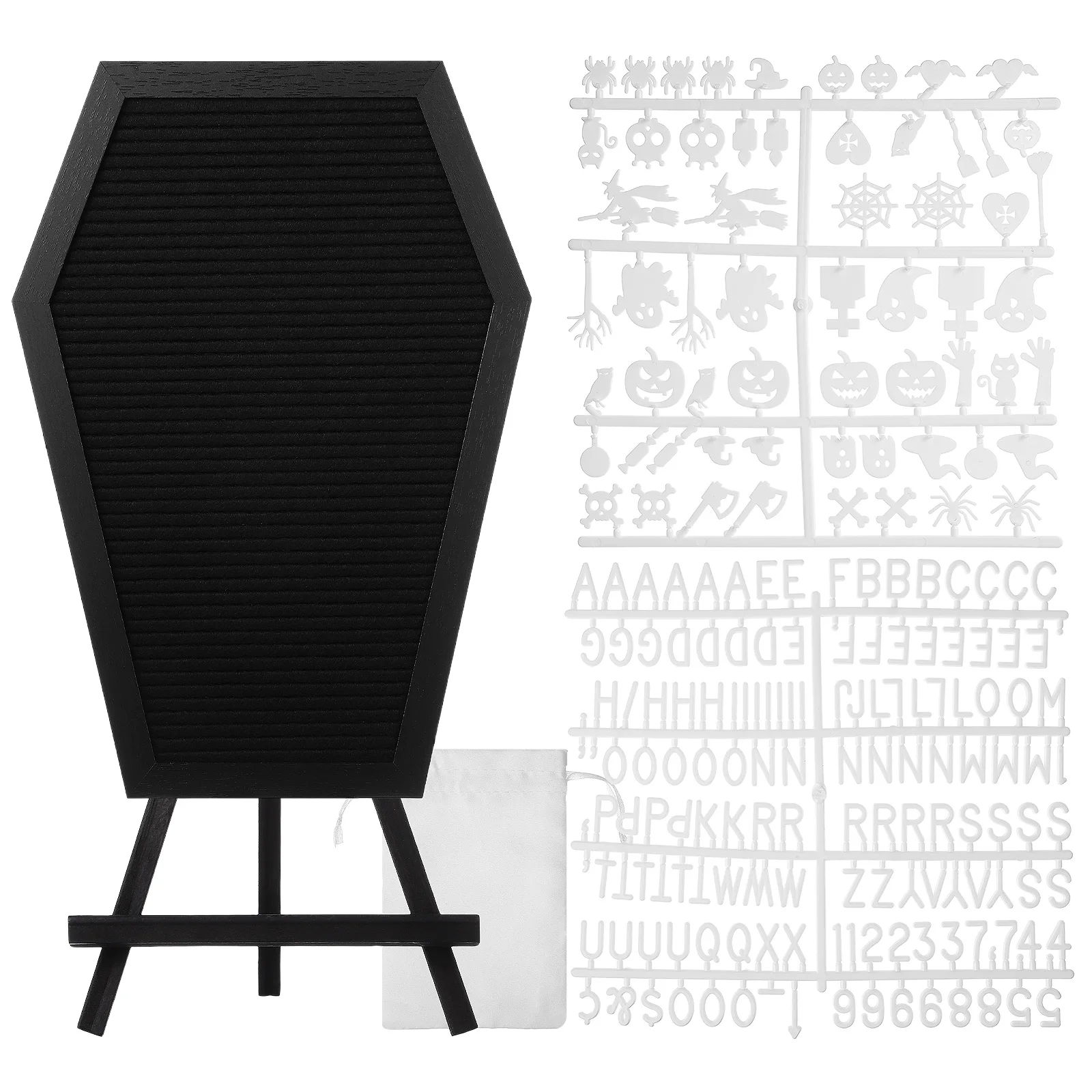 1 Set Coffin Letter Board Halloween Coffin Shape Felt Message Board  Wooden Frame Spooky Decor For Home Office And Party